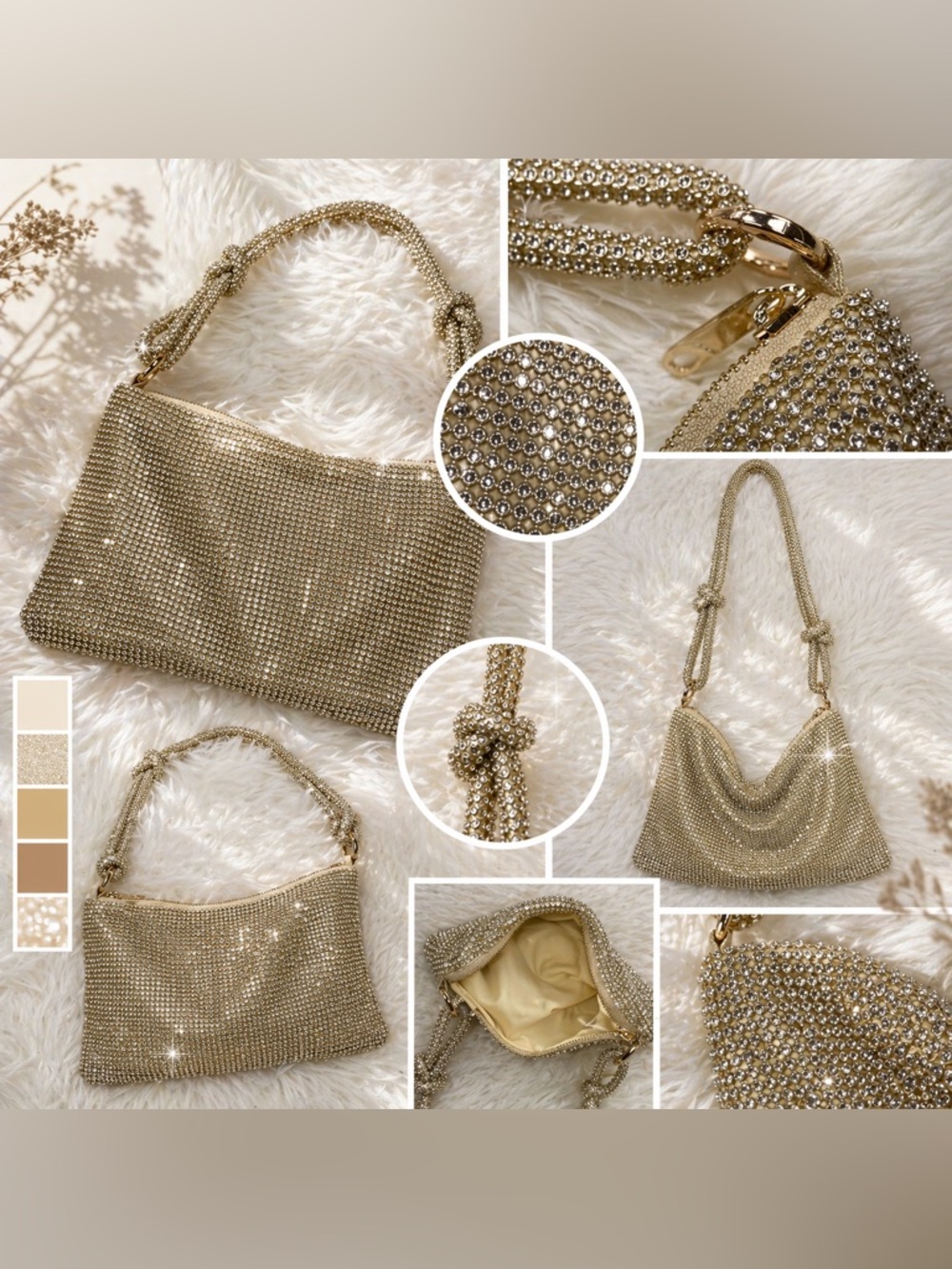 Gold Rhinestone Shoulder Bag Y2K Sparkly Crystal Party Mini Evening Purse